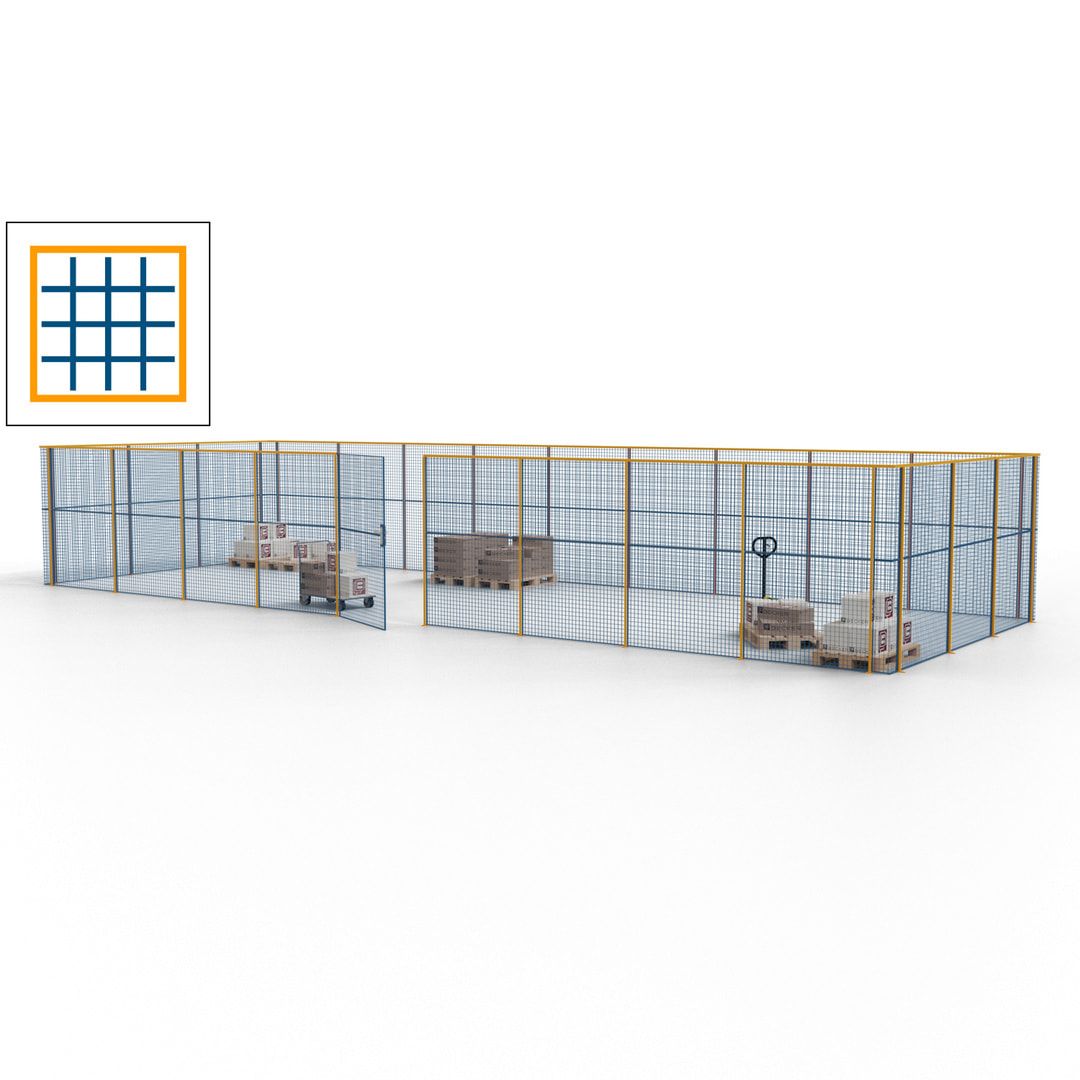 Maschinen Schutzgitter - Hallentrennwand - Sicherheitszaun - Tür - 36 m - 2.200 x 13.900 x 4.900 mm (HxBxT) - enzianblau