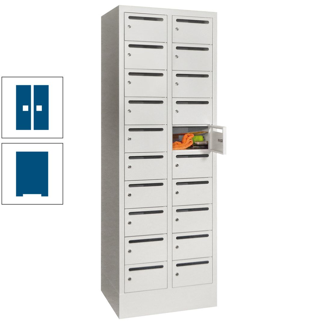 Postverteilerschrank, Schließfachschrank, 2 Abteile a 300 mm, 20 Fächer, 1.850 x 600 x 500 mm (HxBxT), Korpus anthrazitgrau, Front anthrazitgrau