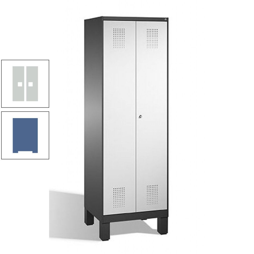 Doppel-Spind, Doppeltüren, Garderobenschrank mit Füßen, 2 Abteile a 300 mm, Korpus anthrazitgrau, Tür anthrazitgrau, 1.850 x 600 x 500 mm (HxBxT)