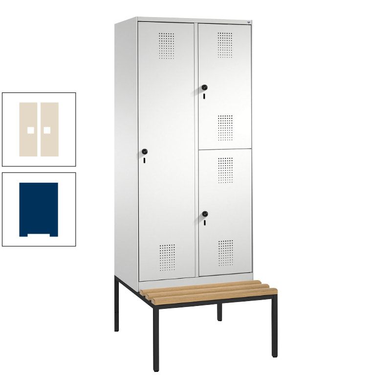 Garderobenschrank, Spind ein- und doppelstöckig Sitzbank, 2 Abteile, 3 Fächer, 2.090 x 800 x 500 mm (HxBxT), Front anthrazitgrau, Korpus anthrazitgrau
