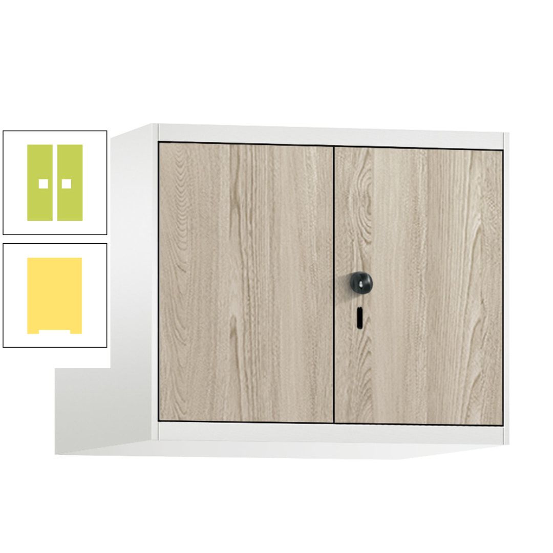 Aufsatzschrank, Schrankaufsatz, Türen paarweise, 2 Fächer a 300 mm, Farbe Pastellgelb, Tür anthrazitgrau , 500 x 600 x 500 mm (HxBxT)