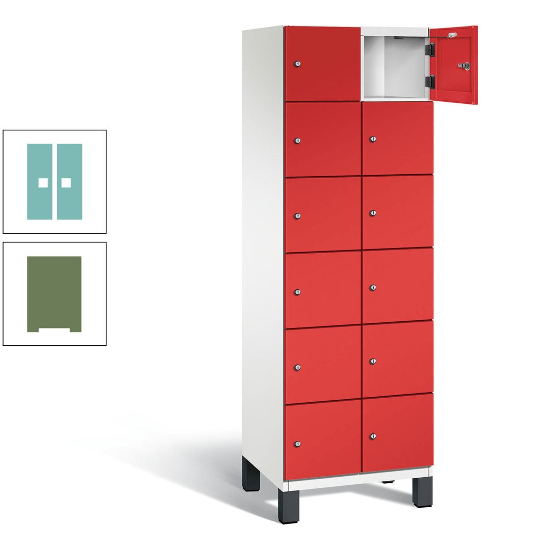 Fächerschrank, Stahlschrank, 12 Fächer, Türöffnungsbegrenzer, Füße, 1.980 x 600 x 525 mm (HxBxT), Korpus anthrazitgrau, Front anthrazitgrau