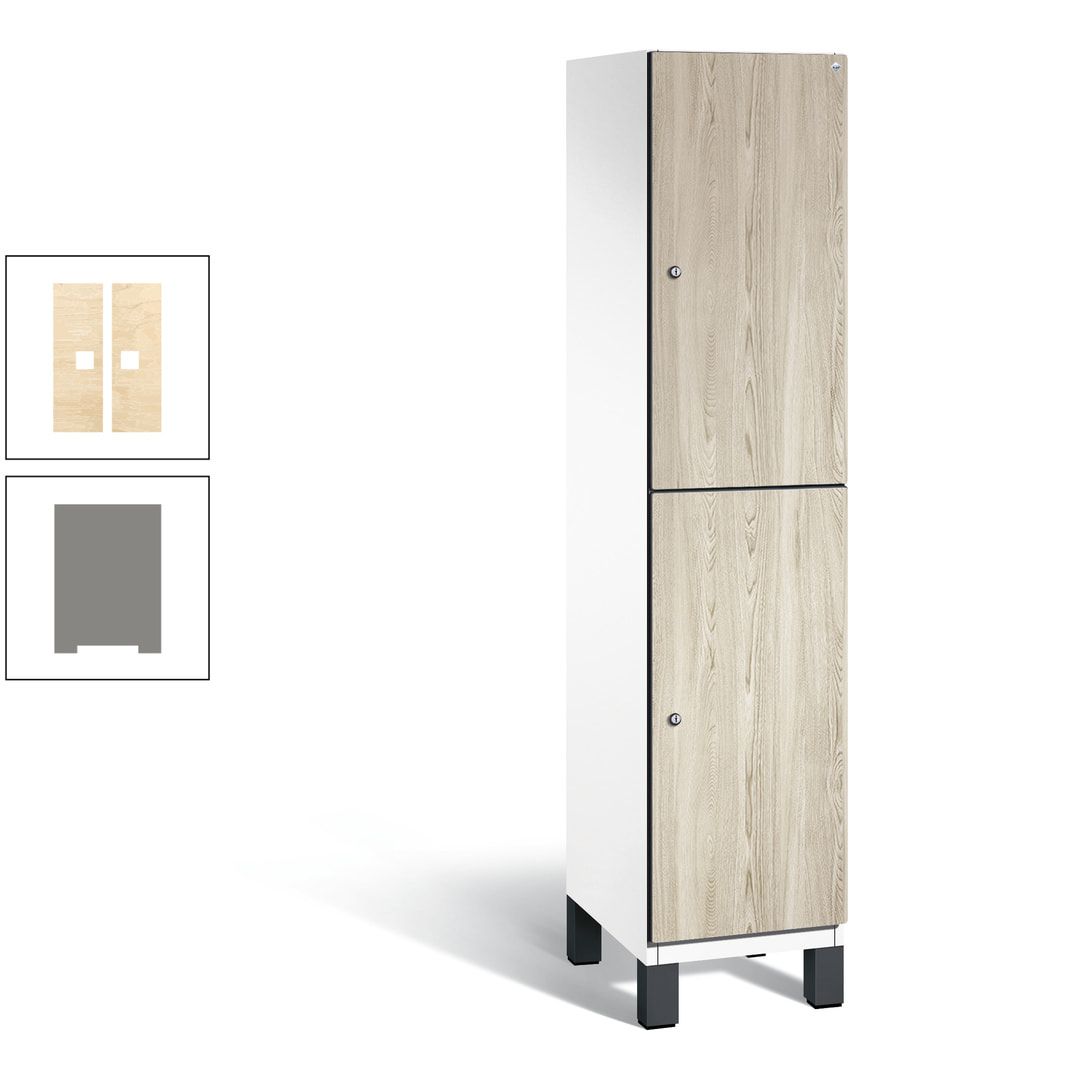 Fächerschrank, Garderobenschrank, mit Füßen, 1 Abteile, 1.980 x 400 x 525 mm (HxBxT), Korpus anthrazitgrau, Tür Donau-Ahorn