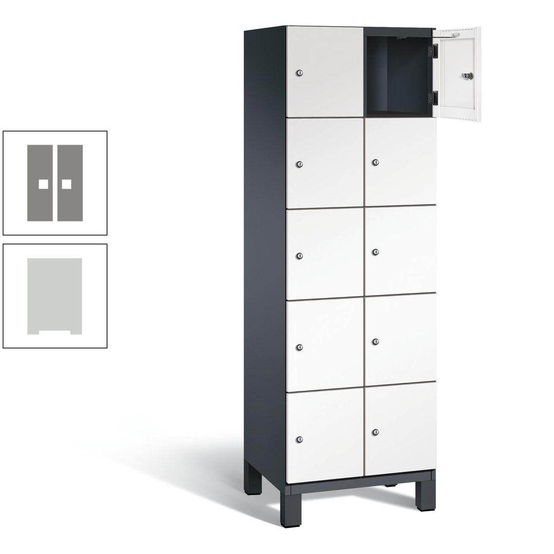 Fächerschrank, Stahlschrank, 10 Fächer, Türöffnungsbegrenzer, Füße, 1.980 x 600 x 525 mm (HxBxT), Korpus anthrazitgrau, Front anthrazitgrau