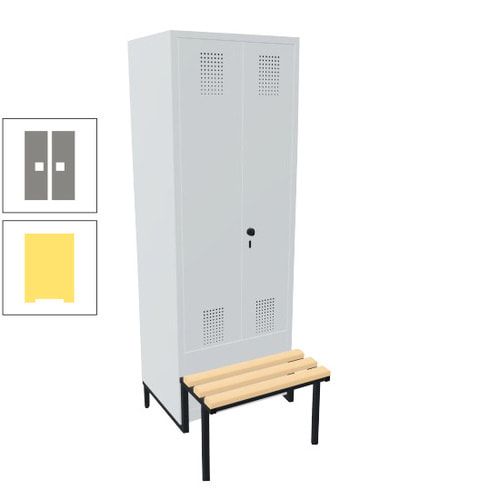 Doppel-Spind, Garderobenschrank, Buche Sitzbank integriert, 2 Abteile a 400 mm, Korpus anthrazitgrau, Tür anthrazitgrau, 1.850 x 800 x 815 mm (HxBxT)