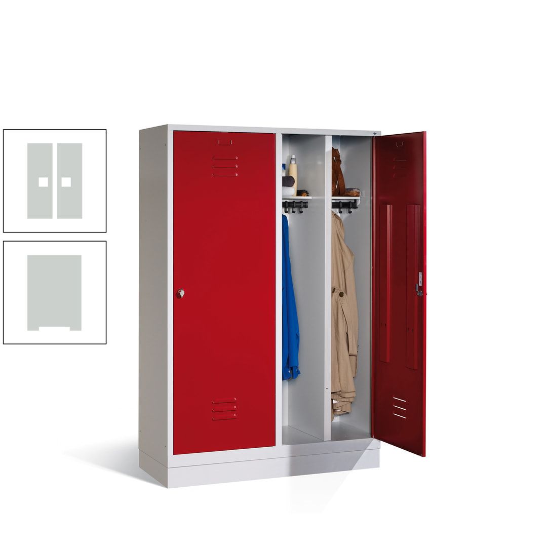 Doppel-Spind mit Großtüren, Garderobenschrank mit Sockel, 4 Abteile a 300 mm, Korpus anthrazitgrau, Tür anthrazitgrau, 1.800 x 1.190 x 500 mm (HxBxT)