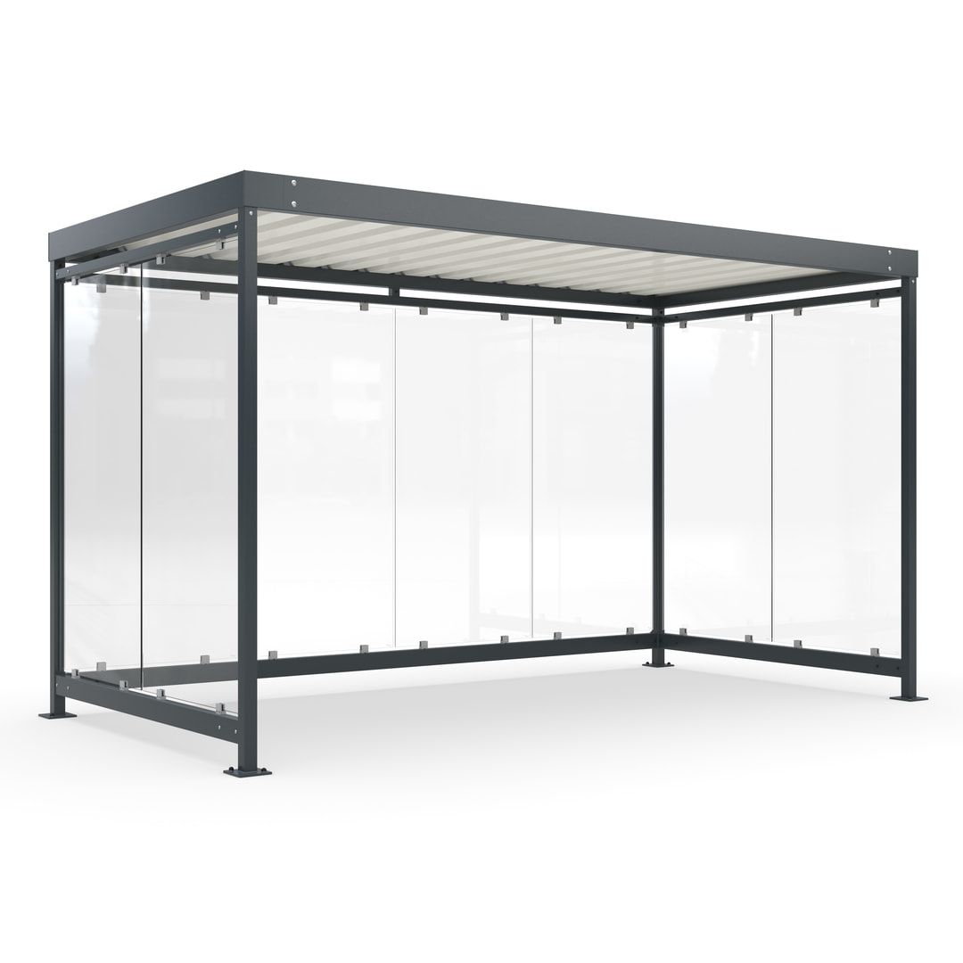 Fahrradunterstand, Fahrgastunterstand, Bushaltestelle, Bausatz, 12-13 Personen, 2.510 x 4.195 x 2.165 mm (HxBxT), 8 Wände, Achatgrau