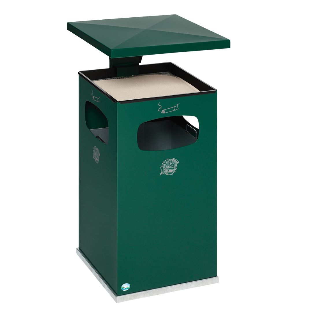 Abfallsammler mit Ascher und Dach - eckig - Volumen 72 l - 955 x 500 x 500 mm (HxBxT) - Antik silber