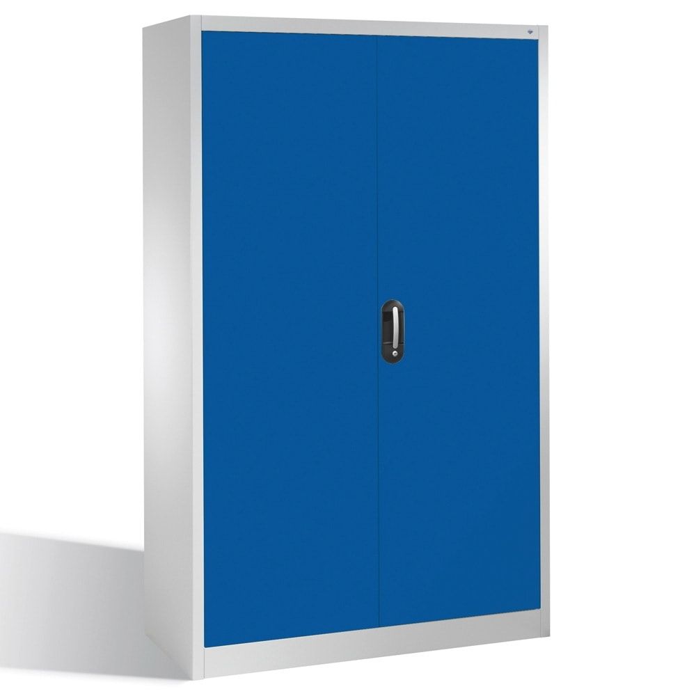 C+P Stahlschrank, Werkzeugschrank, Geräteschrank, abschließbar, 4 Fachböden, Korpusfarbe lichtgrau, Front enzianblau, 1.950 x 1.200 x 400 mm (HxBxT)