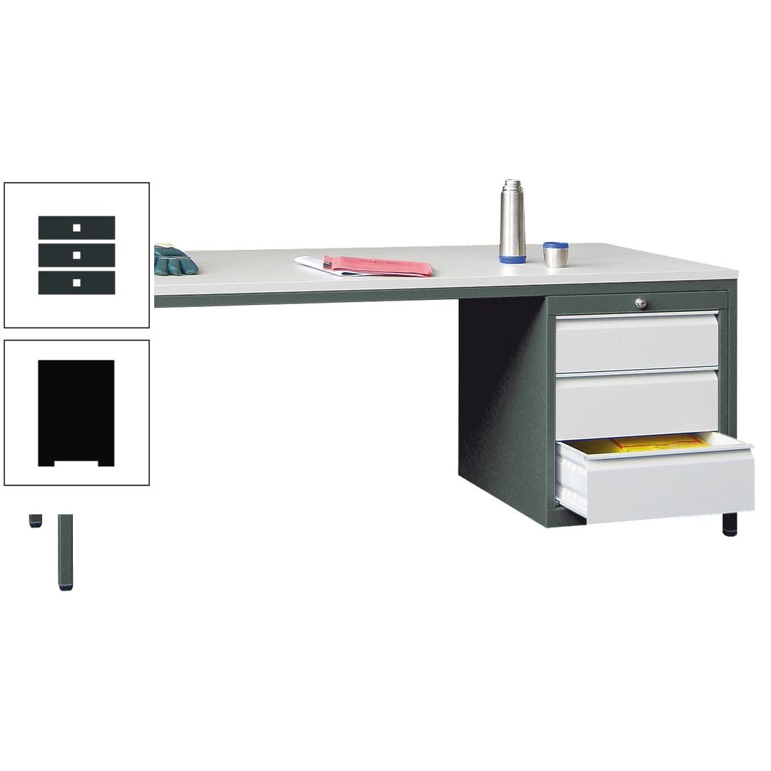 Meisterschreibtisch - 3 Schubladen 150 / 175 mm - 720 x 1.700 x 800 mm (HxBxT) - anthrazitgrau
