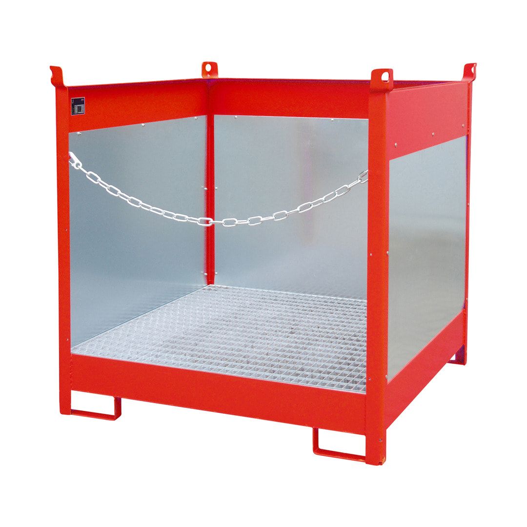 Fass-Stapelpalette - für 4 x 200-l-Fässer - Volumen 220 l - 1.435 x 1.410 x 1.410 mm (HxBxT) - Spritzschutzwände - feuerrot