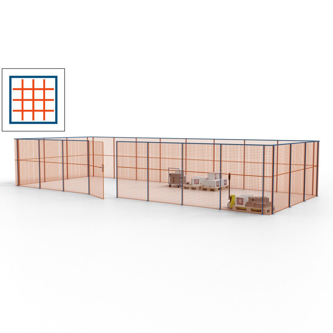 Maschinen Schutzgitter - Hallentrennwand - Sicherheitszaun - Tür - 33 m - 2.200 x 12.400 x 4.900 mm (HxBxT) - enzianblau