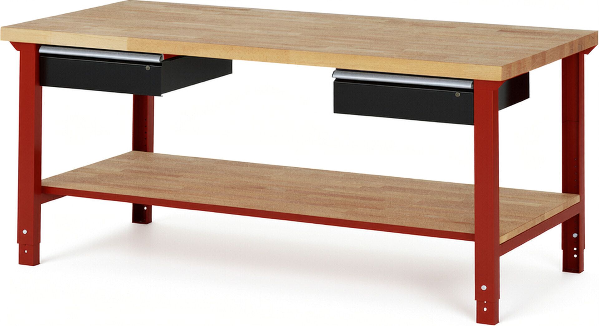 Werkbank mit Ablage - 2 Schubladen - 150:2 - höhenverstellbar 790 - 1.140 mm - 2.000 x 900 mm (BxT) - 750 kg - Buche - Anthrazitgrau