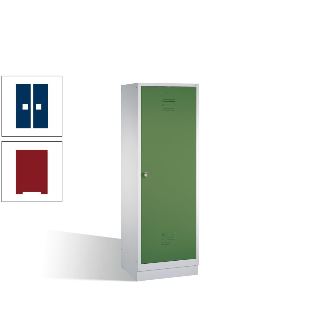 Doppel-Spind mit Großtür, Garderobenschrank mit Sockel, 2 Abteile a 300 mm, Korpus anthrazitgrau, Tür anthrazitgrau, 1.800 x 610 x 500 mm (HxBxT)