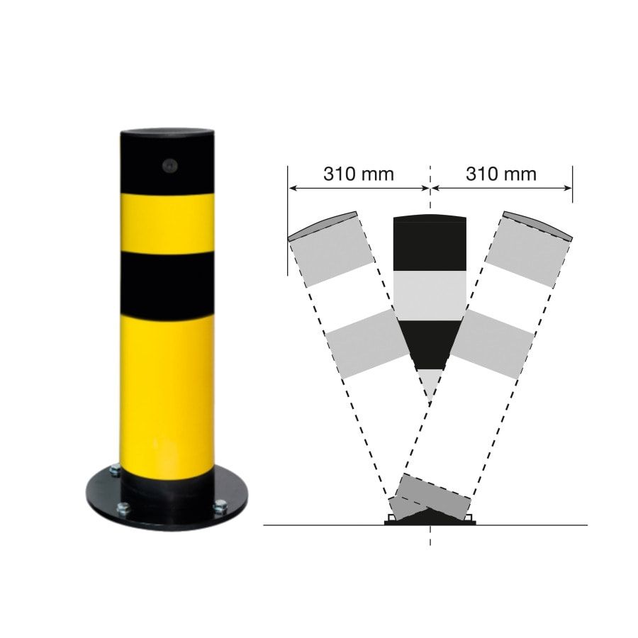 Flexibler Rammschutz Poller, Anfahrschutz aus Gütestahl, Rückfedernd, für den Außenbereich, 655 x 159 x 159 mm (HxBxT)