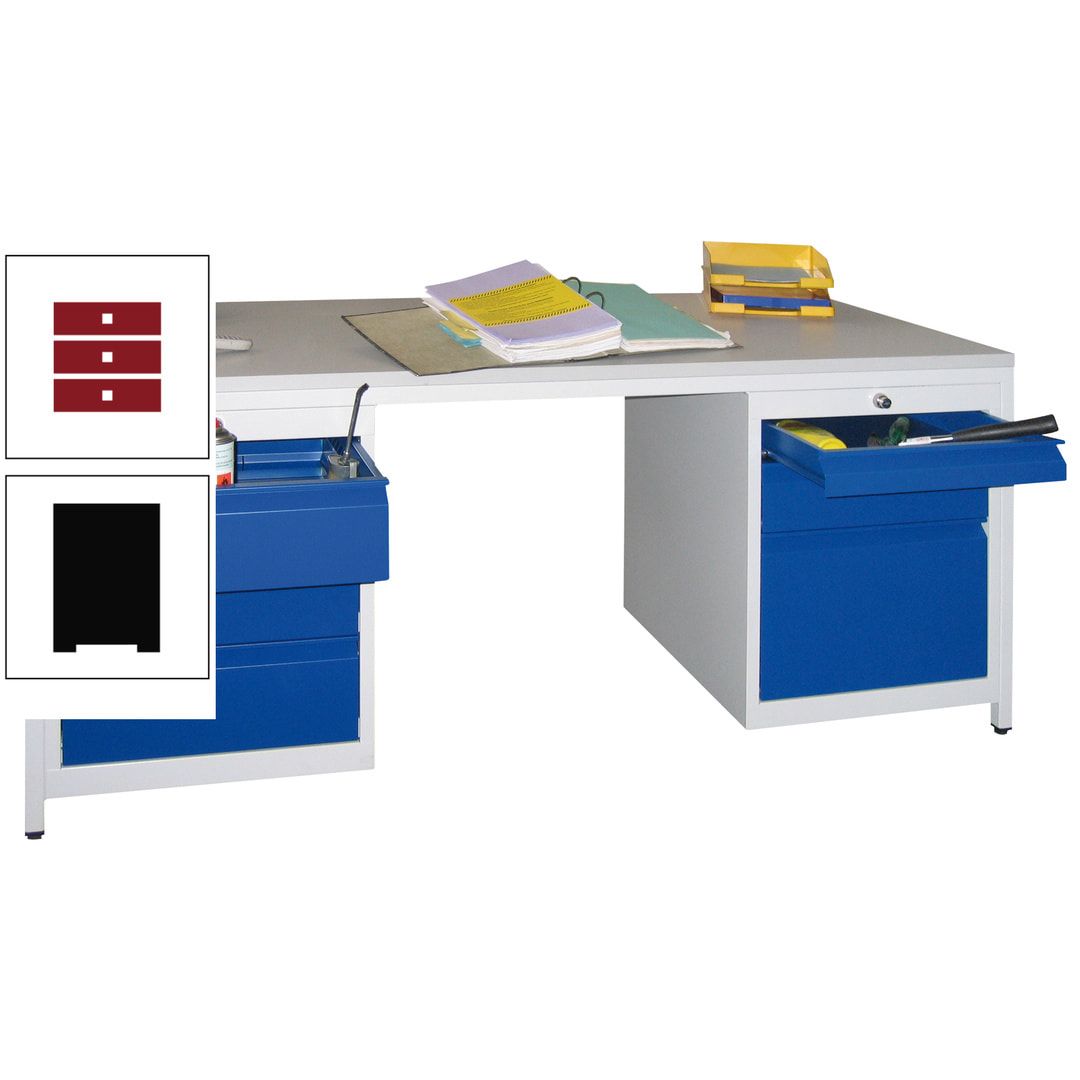 Meisterschreibtisch - 6 Schubladen, 75 / 125 / 150 / 175 / 300 mm - 720 x 1.700 x 800 mm (HxBxT) - anthrazitgrau