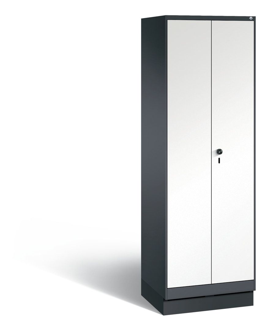 Doppel-Spind, Garderobenschrank auf Sockel, 2 Abteile a 300 mm, Korpus anthrazitgrau, Tür Dekorfront HPL Donau-Ahorn, 1.800 x 600 x 500 mm (HxBxT)