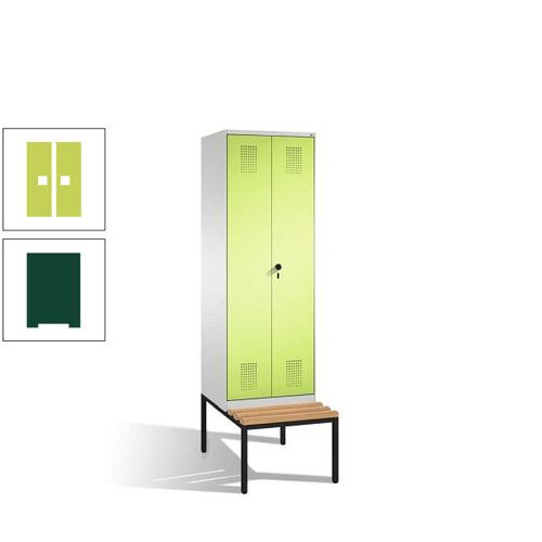 Doppel-Spind, Garderobenschrank, Buche Sitzbank untergebaut, 2 Abteile a 300 mm, Korpus anthrazitgrau, Tür anthrazitgrau, 2.090 x 600 x 815 mm (HxBxT)