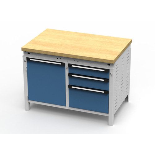 OTTOKIND Werkbank - bündige Arbeitsplatte - 850 x 1.150 x 750 mm (HxBxT) - 3 Schubladen - Schrank - lichtgrau