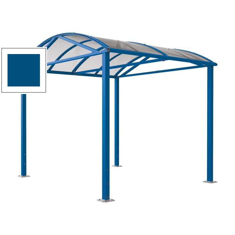 Fahrradüberdachung, Unterstand, 5 Plätze, Grundmodell, Bogendach, Entwässerung, Stahl, 2.640 x 2.520 x 2.830 mm (HxBxT), Farbe enzianblau