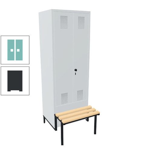 Doppel-Spind, Garderobenschrank, Buche Sitzbank integriert, 2 Abteile a 400 mm, Korpus anthrazitgrau, Tür anthrazitgrau, 1.850 x 800 x 815 mm (HxBxT)
