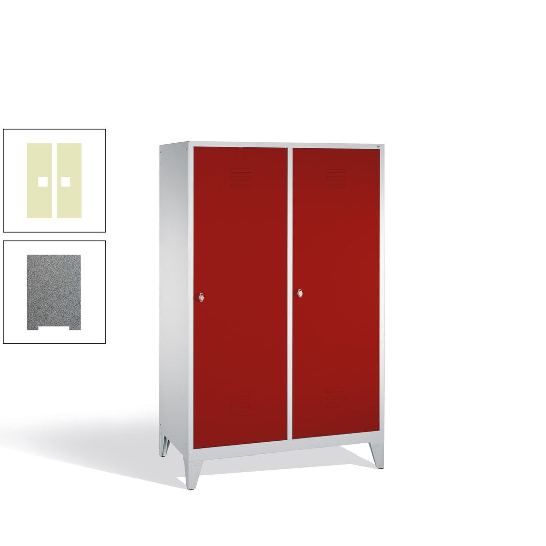 Doppel-Spind mit 2 Großtüren, Garderobenschrank mit Füßen, 4 Abteile a 300 mm, Korpus anthrazitgrau, Tür anthrazitgrau, 1.850 x 1.190 x 500 mm (HxBxT)
