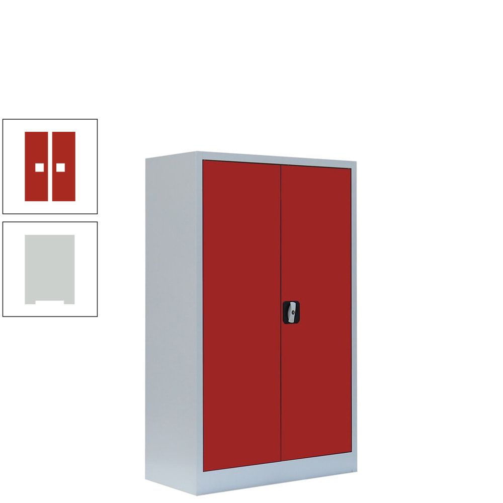 Aktenschrank, Büroschrank, abschließbar, Flügeltüren, 2 Fachböden, 1.200 x 800 x 383 mm (HxBxT), Stahl, Korpus und Türen in lichtgrau