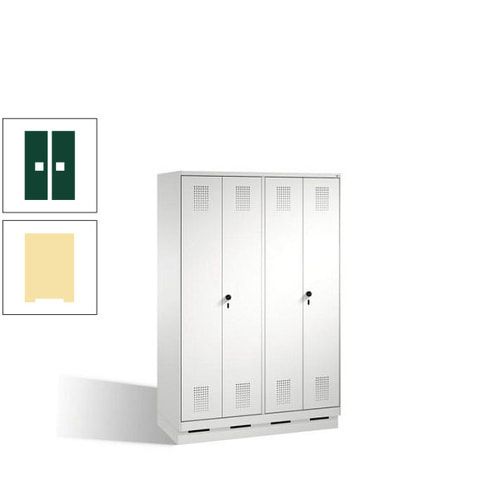 Doppel-Spind, Doppeltüren, Garderobenschrank mit Sockel, 4 Abteile a 300 mm, Korpus anthrazitgrau, Tür anthrazitgrau, 1.800 x 1.200 x 500 mm (HxBxT)