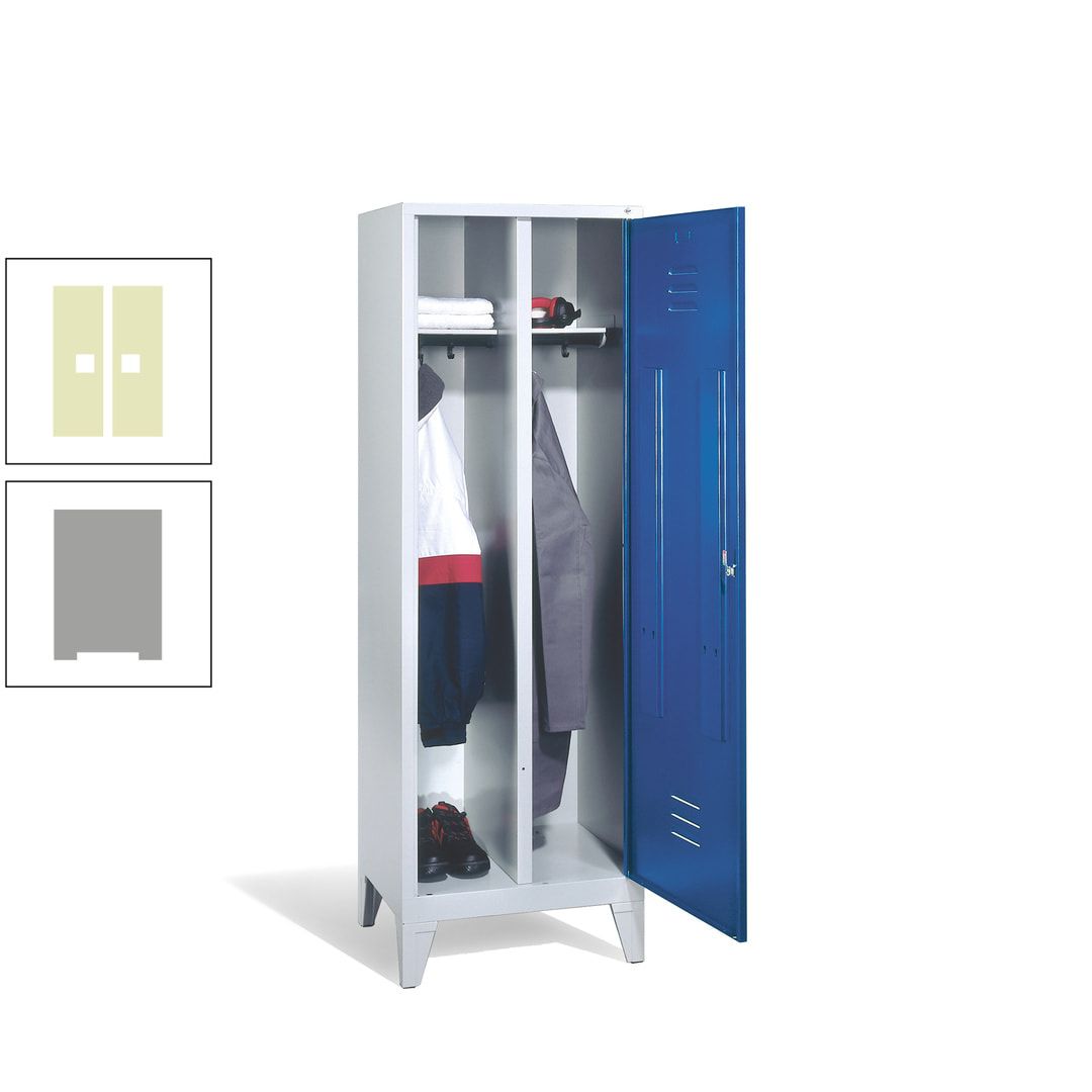 Doppel-Spind mit Großtür, Garderobenschrank mit Füßen, 2 Abteile a 300 mm, Korpus anthrazitgrau, Tür anthrazitgrau, 1.850 x 610 x 500 mm (HxBxT)