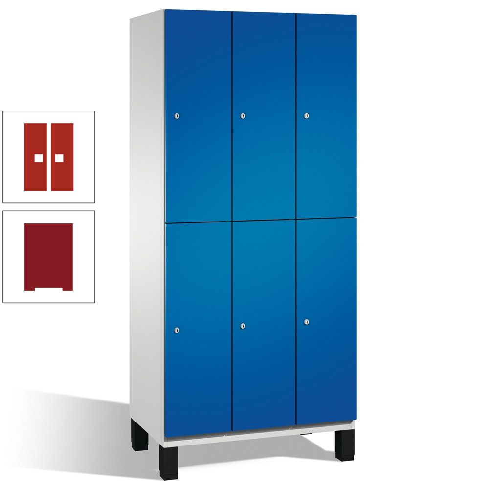 Fächerschrank, Stahlschrank, doppelstöckig, 6 Fächer, Füße, Korpus anthrazitgrau, Tür anthrazitgrau, 1.980 x 900 x 525 mm (HxBxT)