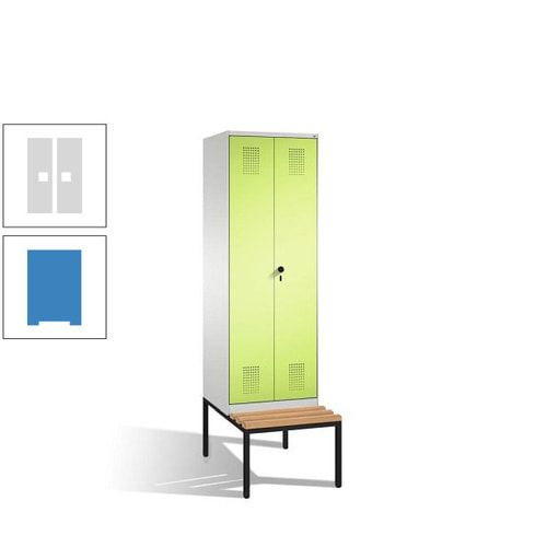 Doppel-Spind, Garderobenschrank, Buche Sitzbank untergebaut, 2 Abteile a 300 mm, Korpus anthrazitgrau, Tür anthrazitgrau, 2.090 x 600 x 815 mm (HxBxT)