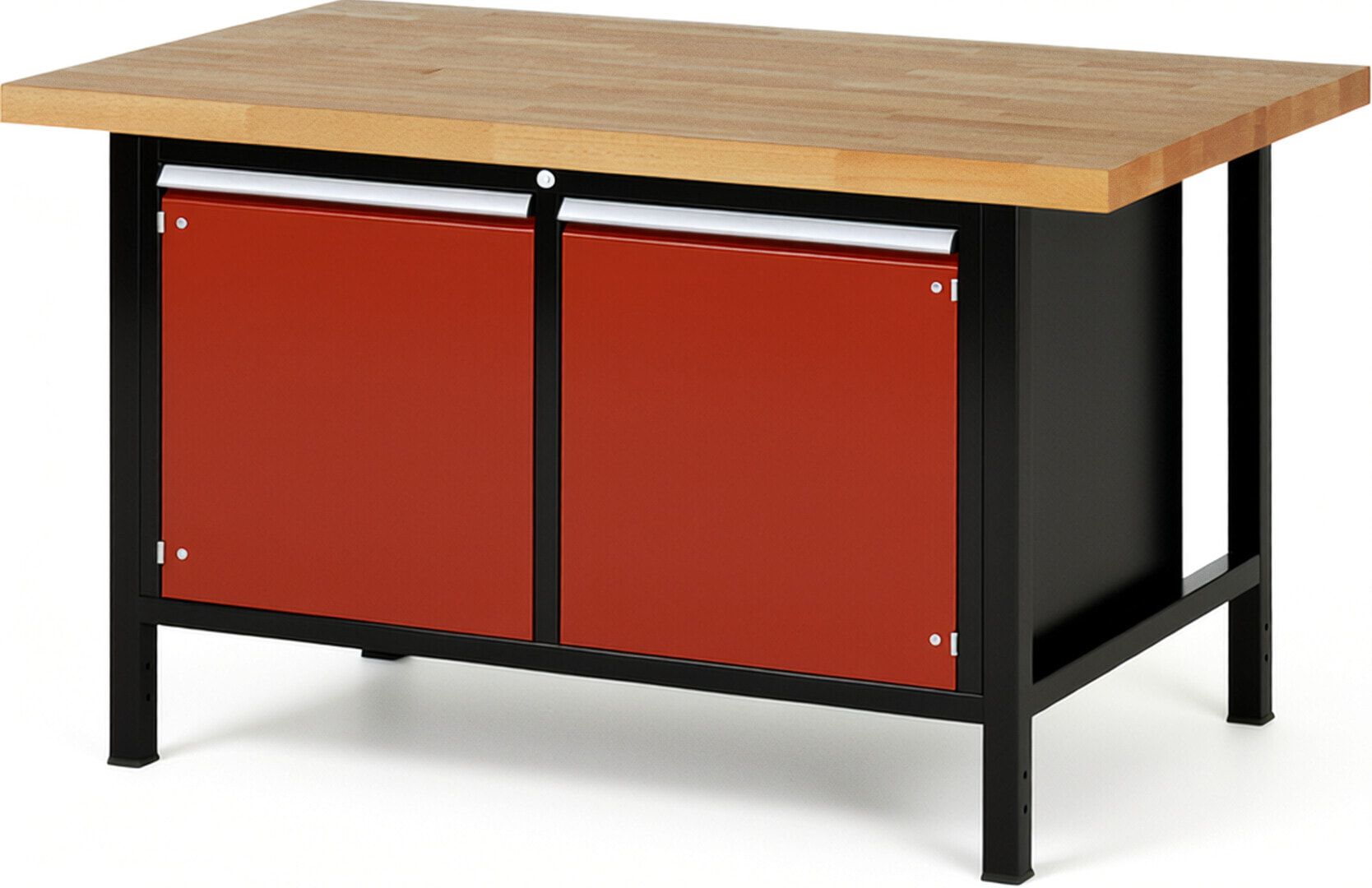 Werkbank mit 2 Schränken - höhenverstellbar 840-1.040 mm - 1.500 x 900 mm (BxT) - Traglast 1.250 kg - Buche - Anthrazitgrau