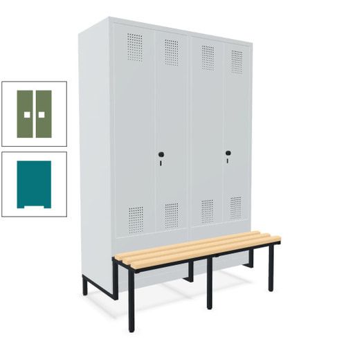 Doppel-Spind, Garderobenschrank, Buche Sitzbank integriert, 4 Abteile 300 mm, Korpus anthrazitgrau, Tür anthrazitgrau, 1.850 x 1.200 x 815 mm (HxBxT)