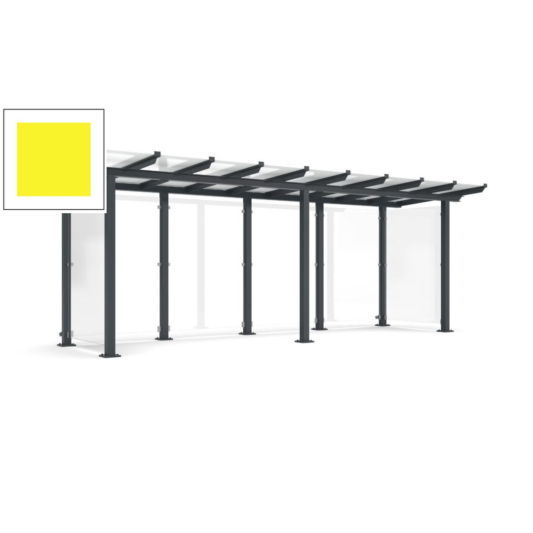 Unterstand mit Pultdach und Sicherheitsglas - feuerverzinkt und farbbeschichtet - 2.435 x 6.850 x 2.090 (HxBxT) - Farbe Achatgrau