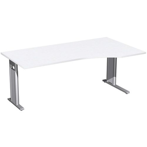 Eckschreibtisch, Ecke rechts, Füße einseitig verkürzt, C-Fuß Pro, höhenverstellbar, 680-820 x 1.600 x 1.000 mm (HxBxT), Gestell silber, Dekor Ahorn