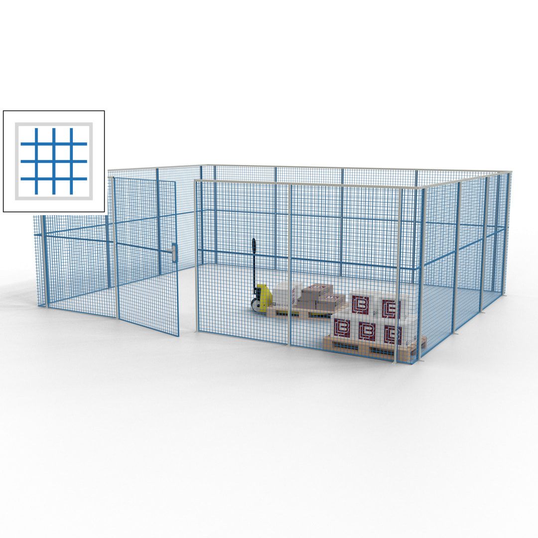 Maschinen Schutzgitter - Hallentrennwand - Sicherheitszaun - Tür - 21 m - 2.200 x 6.400 x 4.900 mm (HxBxT) - enzianblau
