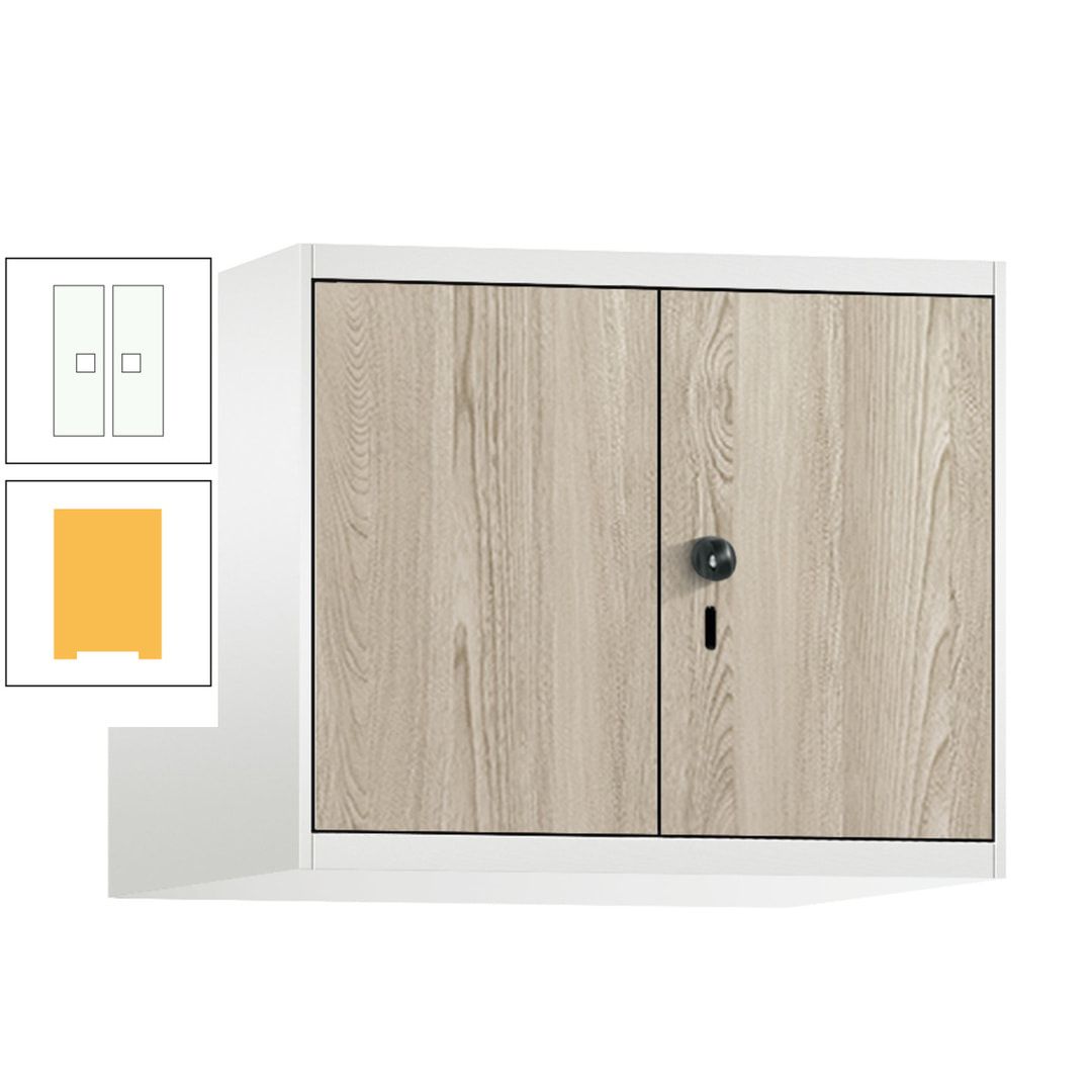 Aufsatzschrank, Schrankaufsatz, Türen paarweise, 2 Fächer a 300 mm, Farbe Pastellgelb, Tür anthrazitgrau , 500 x 600 x 500 mm (HxBxT)