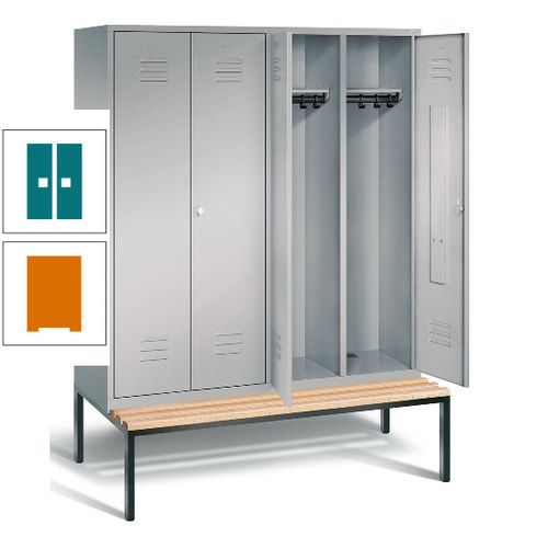 Doppel-Spindschrank, Buche Sitzbank untergebaut, 4 Abteile a 400 mm, Korpus lichtgrau, Tür anthrazitgrau, 2.090 x 1.590 x 815 mm (HxBxT)