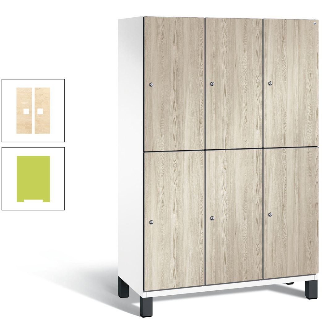 Fächerschrank, Garderobenschrank, mit Füßen, 3 Abteile, 1.980 x 1.200 x 525 mm (HxBxT), Korpus anthrazitgrau, Tür Donau-Ahorn