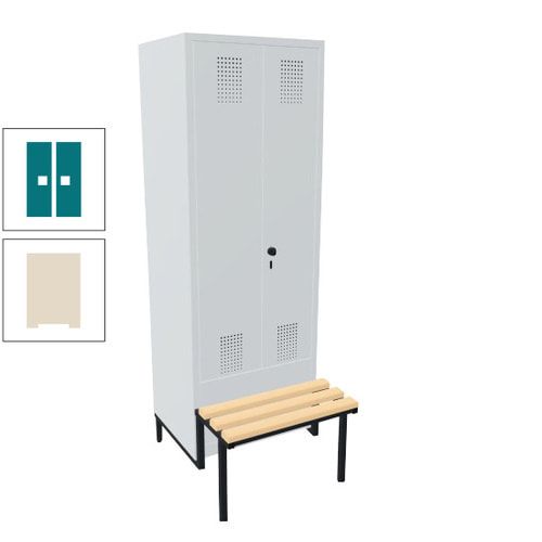Doppel-Spind, Garderobenschrank, Buche Sitzbank integriert, 2 Abteile a 400 mm, Korpus anthrazitgrau, Tür anthrazitgrau, 1.850 x 800 x 815 mm (HxBxT)