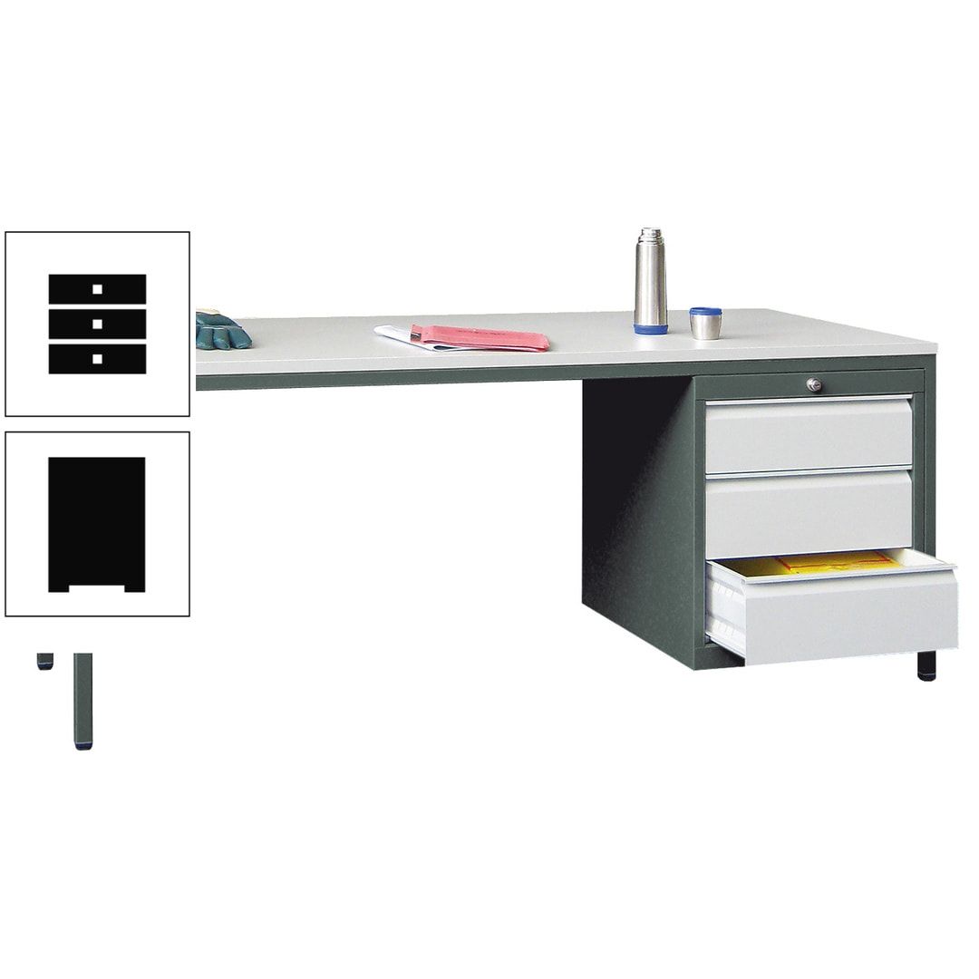 Meisterschreibtisch - 3 Schubladen 150 / 175 mm - 720 x 1.700 x 800 mm (HxBxT) - anthrazitgrau