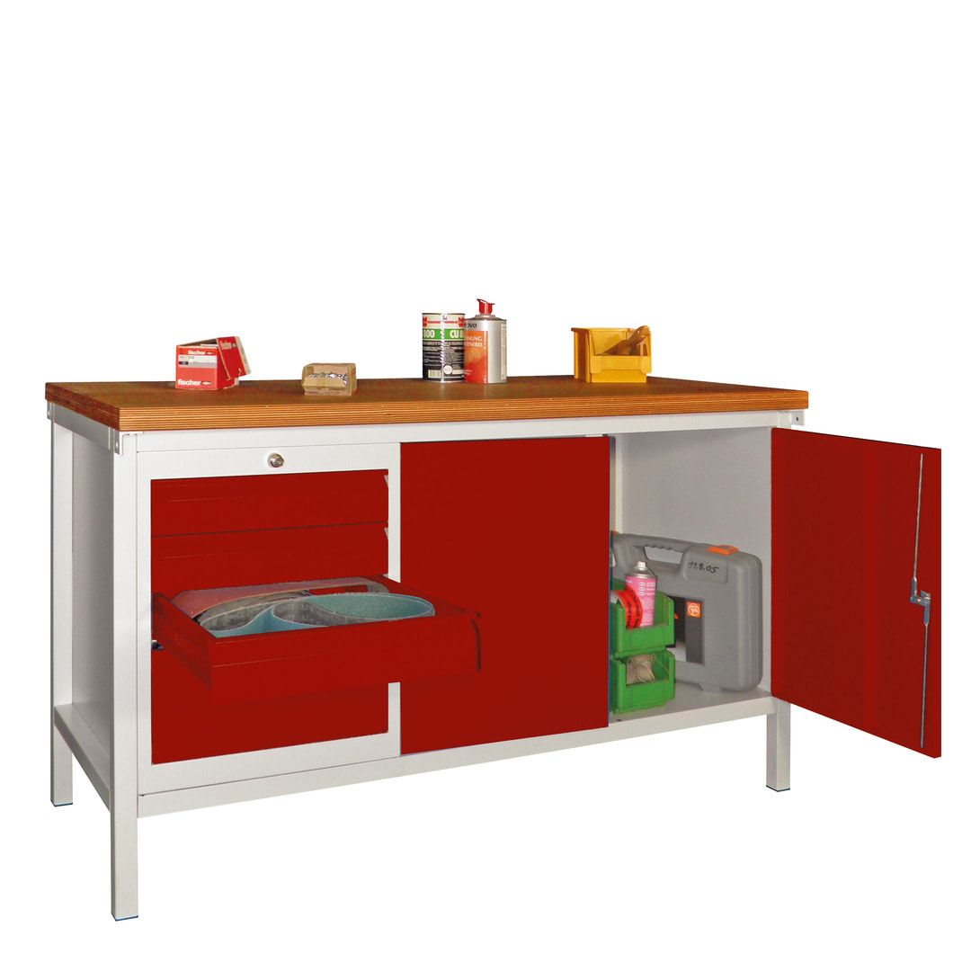 Werkbank mit Schubladenblock und Schrank - Traglast 1.050 kg - 900 x 1.500 x 700 (HxBxT) - anthrazitgrau