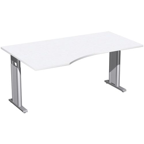 Eckschreibtisch, Ecke links, Füße einseitig verkürzt, C-Fuß Pro, höhenverstellbar, 680-820 x 1.600 x 1.000 mm (HxBxT), Gestell silber, Dekor Ahorn