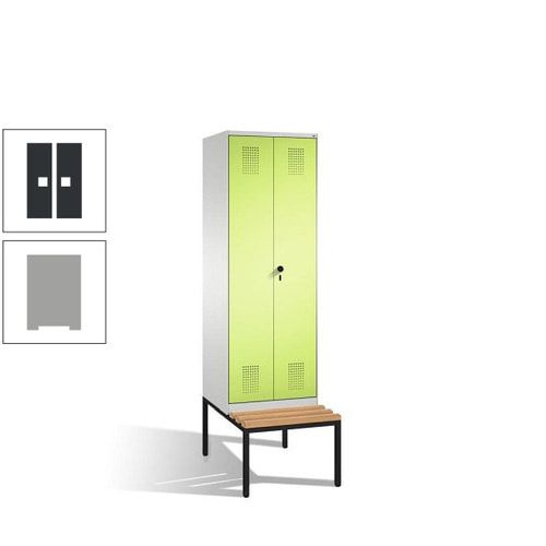 Doppel-Spind, Garderobenschrank, Buche Sitzbank untergebaut, 2 Abteile a 300 mm, Korpus anthrazitgrau, Tür anthrazitgrau, 2.090 x 600 x 815 mm (HxBxT)