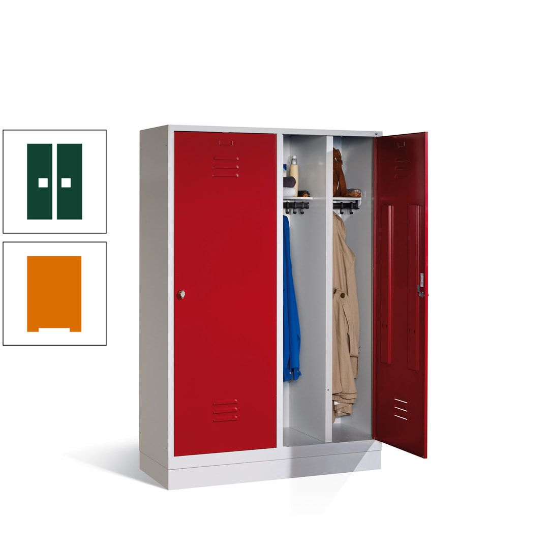 Doppel-Spind mit Großtüren, Garderobenschrank mit Sockel, 4 Abteile a 300 mm, Korpus anthrazitgrau, Tür anthrazitgrau, 1.800 x 1.190 x 500 mm (HxBxT)