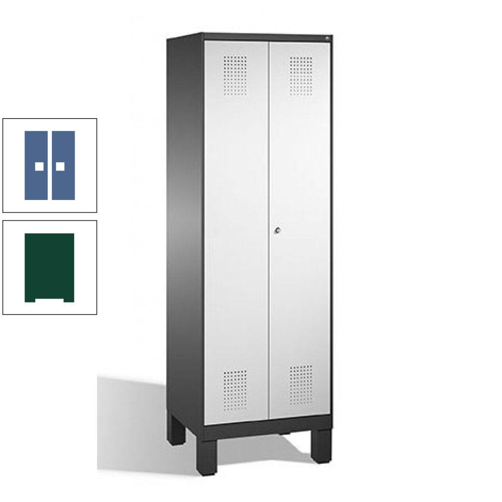 Doppel-Spind, Doppeltüren, Garderobenschrank mit Füßen, 2 Abteile a 300 mm, Korpus anthrazitgrau, Tür anthrazitgrau, 1.850 x 600 x 500 mm (HxBxT)
