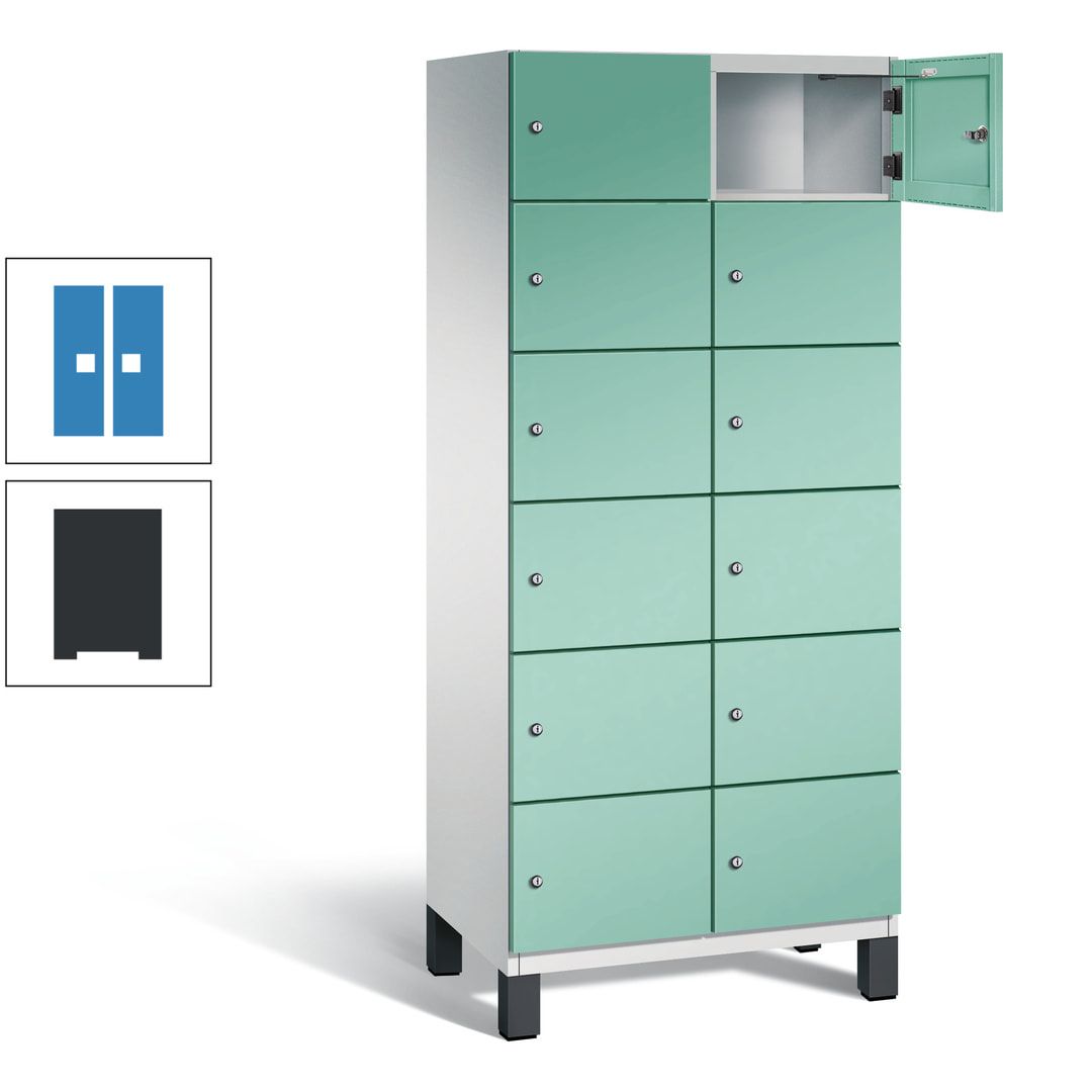 Fächerschrank, Stahlschrank, 12 Fächer, Türöffnungsbegrenzer, Füße, 1.980 x 800 x 525 mm (HxBxT), Korpus anthrazitgrau, Front anthrazitgrau