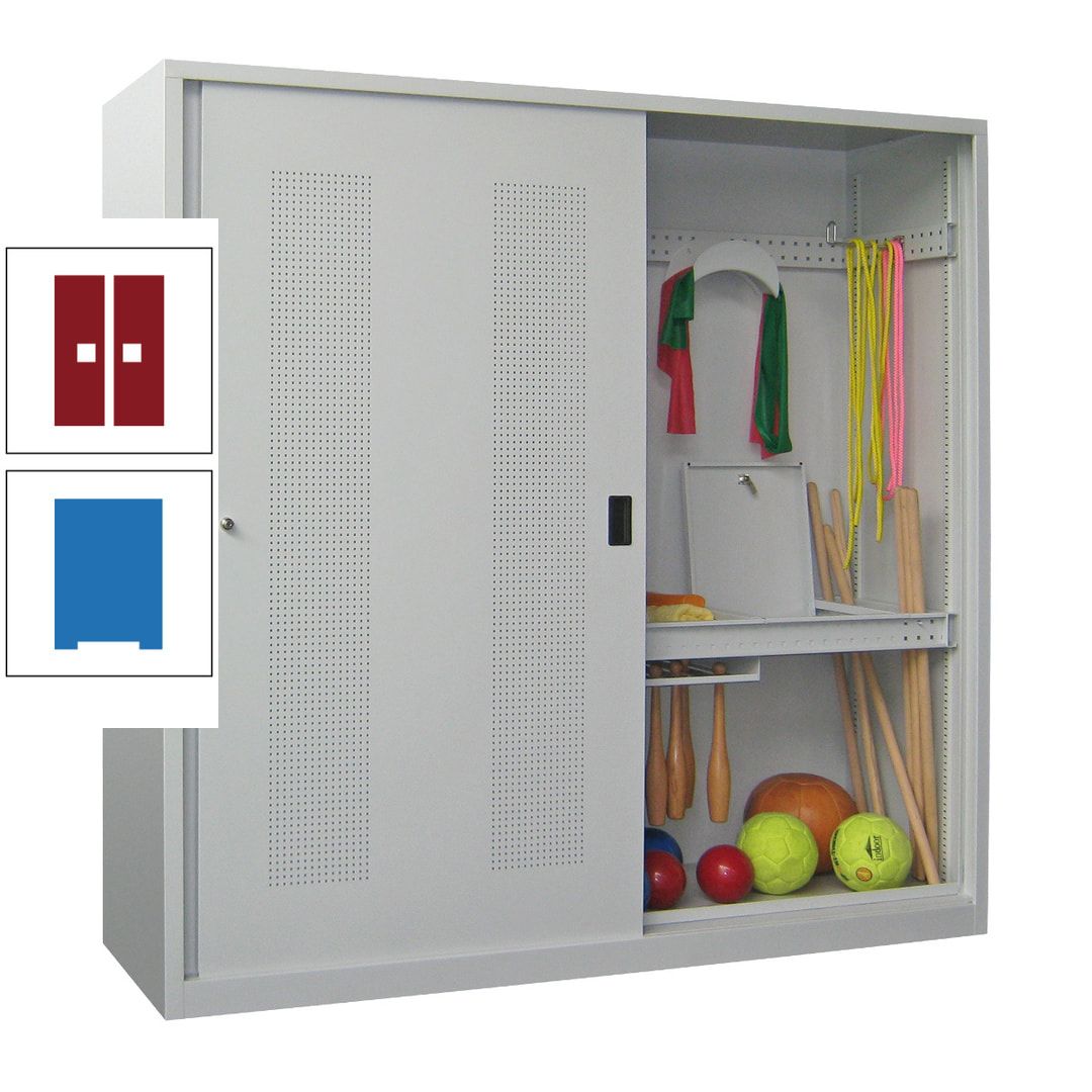 Ballschrank - Schiebetüren mit Lochfeld - Trennwand - 1.950x2.000x600 mm (HxBxT) - anthrazitgrau