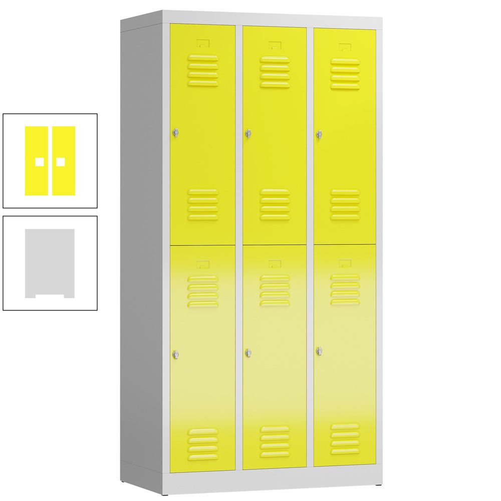 Garderobenschrank, Doppelstockspind, 3 Abteil, 6 Fächer, 1.800 x 870 x 500 mm (HxBxT), Stahl, Drehriegel, Korpus: lichtgrau, Front: anthrazitgrau