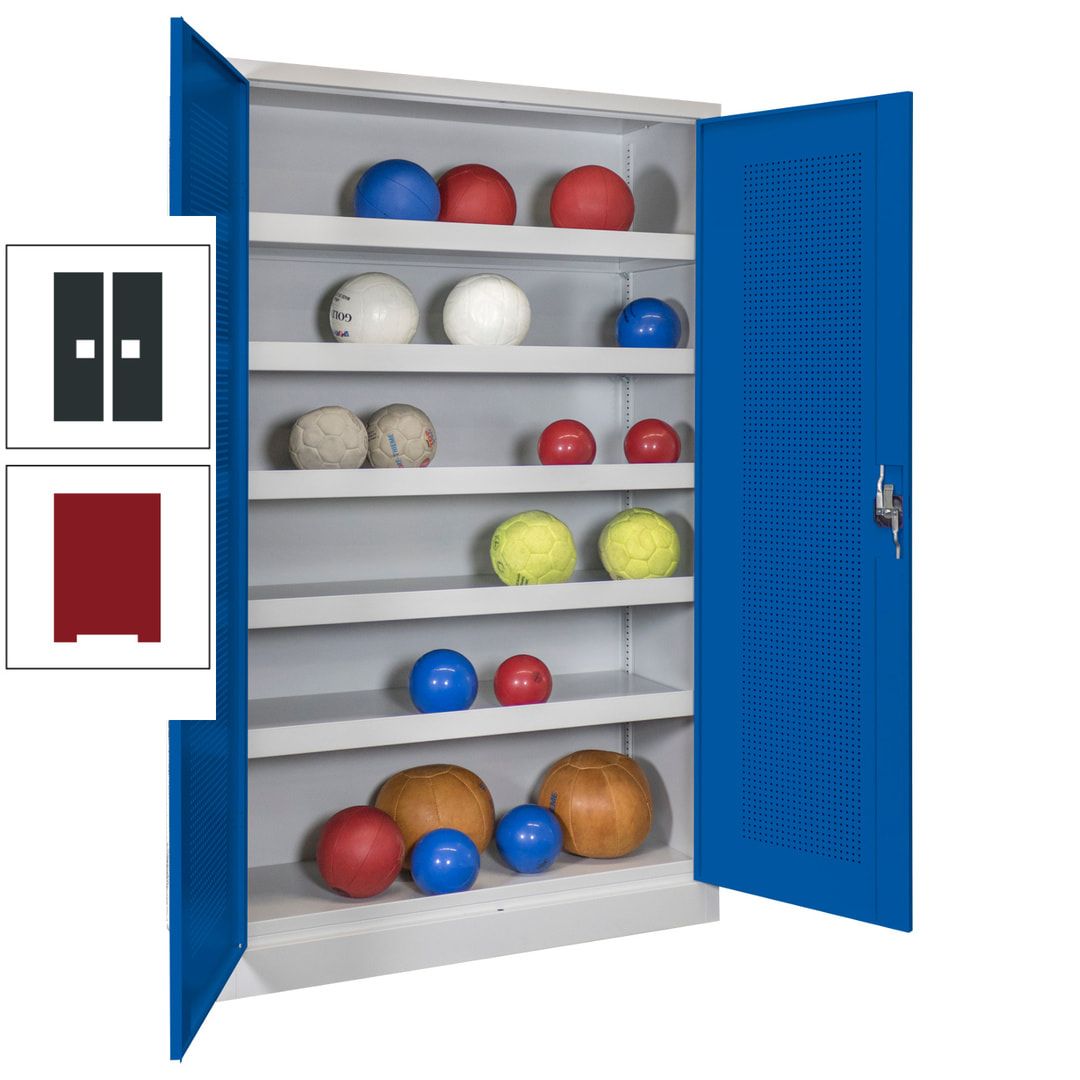 Ballschrank - Lochfeldtüren - 5 Böden - 1.950x1.200x500 mm (HxBxT) - anthrazitgrau